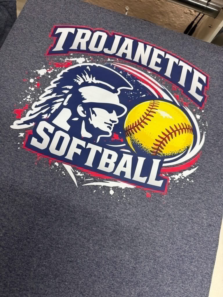 Trojanette softball team shirt with custom lettering